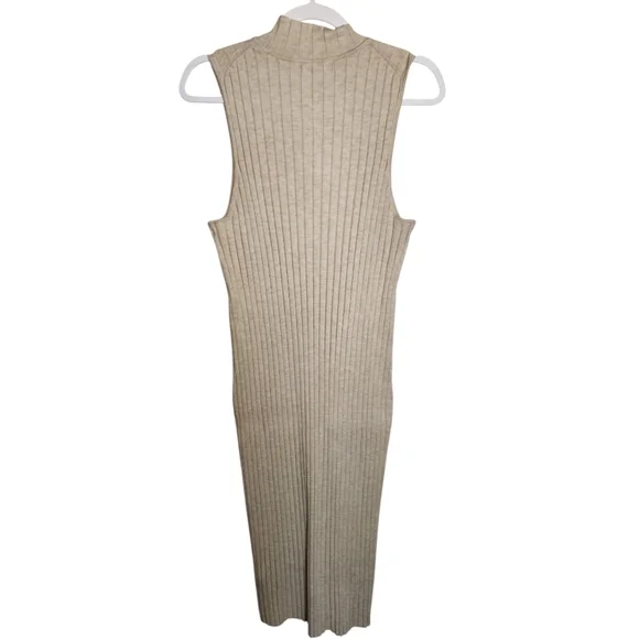 Banana Republic Ribbed Knit Midi Dress Sleeveless Mock Neck Neutral Capsule L - Picture 3 of 5